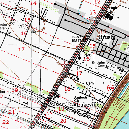 Topographic Map of Home Plantation, LA
