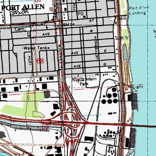 Topographic Map of Rivault Memorial Park, LA