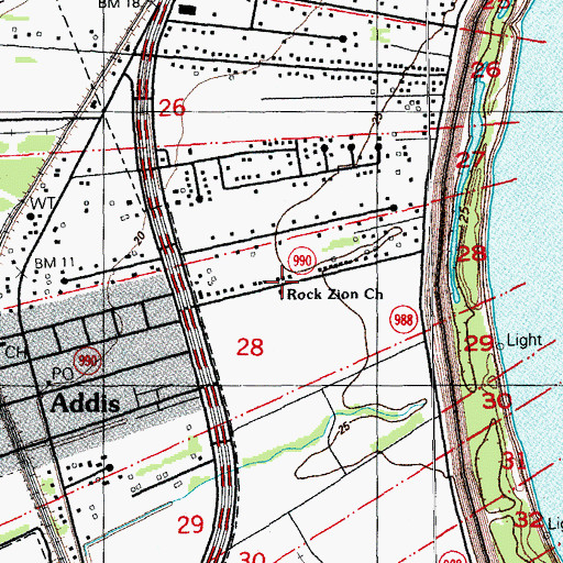 Topographic Map of Rock Zion Church, LA