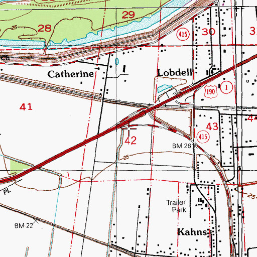 Topographic Map of Saint Catherine Cemetery, LA
