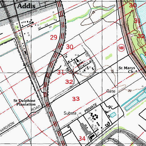 Topographic Map of Saint Delphine, LA