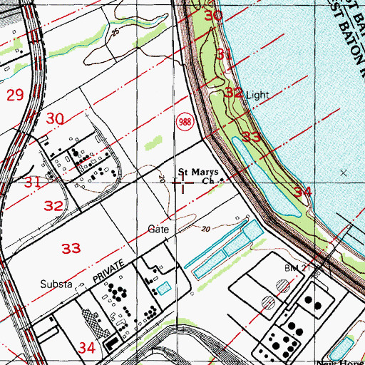 Topographic Map of Saint Mary Plantation (historical), LA