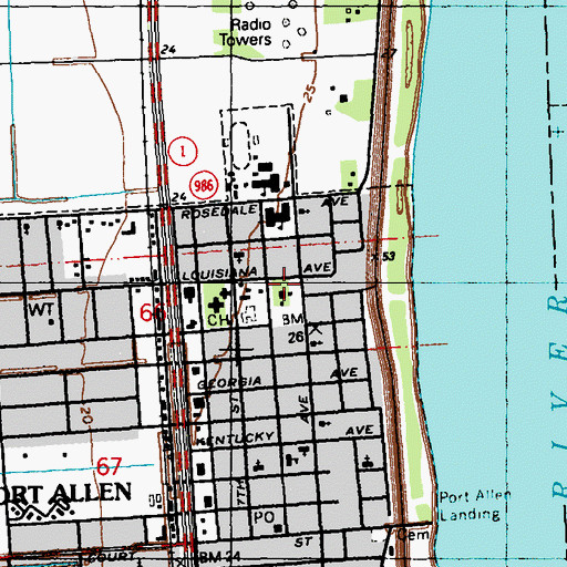 Topographic Map of West Baton Rouge Parish Library, LA
