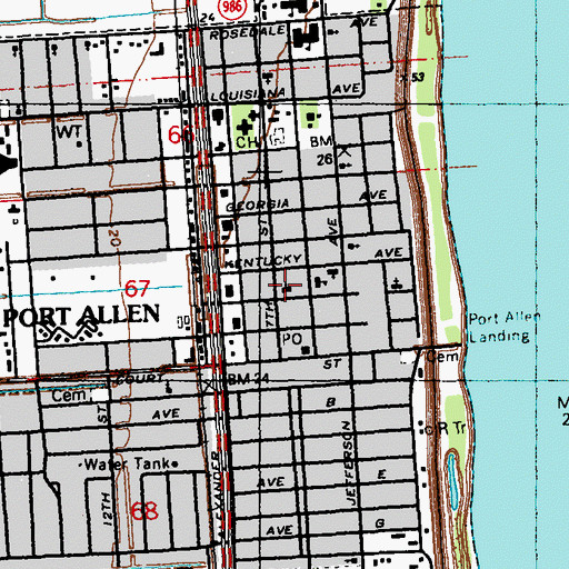 Topographic Map of West Baton Rouge Presbyterian Church, LA