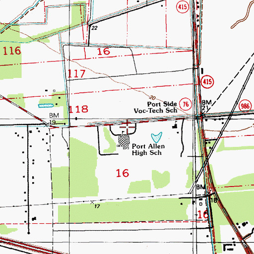 Topographic Map of West Baton Rouge Vocational Skills Center (historical), LA