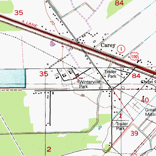 Topographic Map of Winterville Park, LA