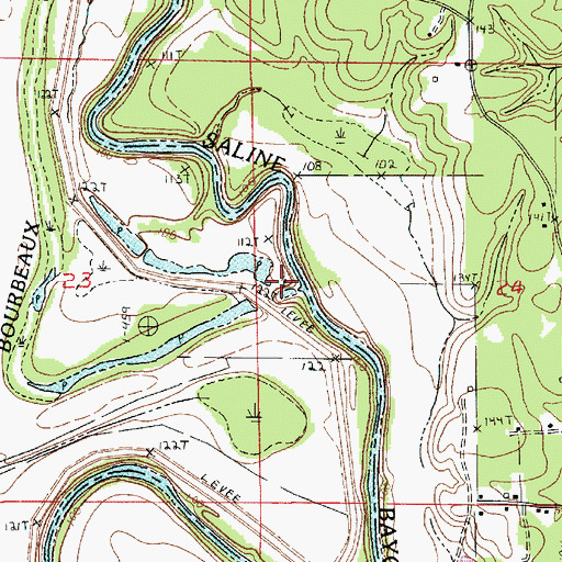 Topographic Map of Bourbeaux Bayou, LA