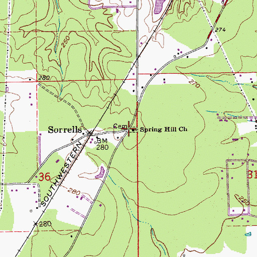 Topographic Map of Spring Hill Church, AR