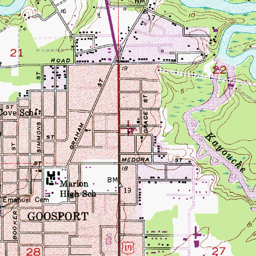 Topographic Map of Bethel Baptist Church, LA