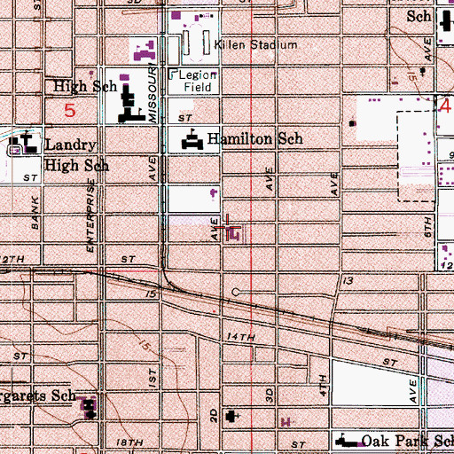 Topographic Map of First Presbyterian Church, LA