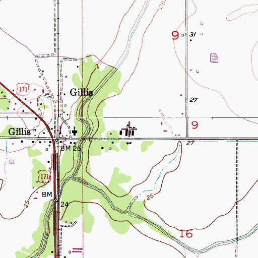 Topographic Map of Gillis Elementary School, LA