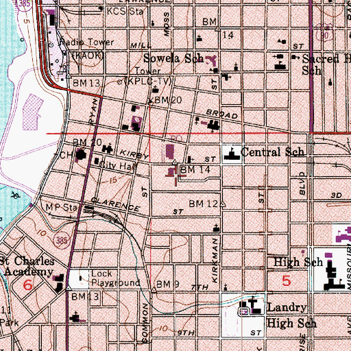 Topographic Map of Lake Charles Historic District, LA