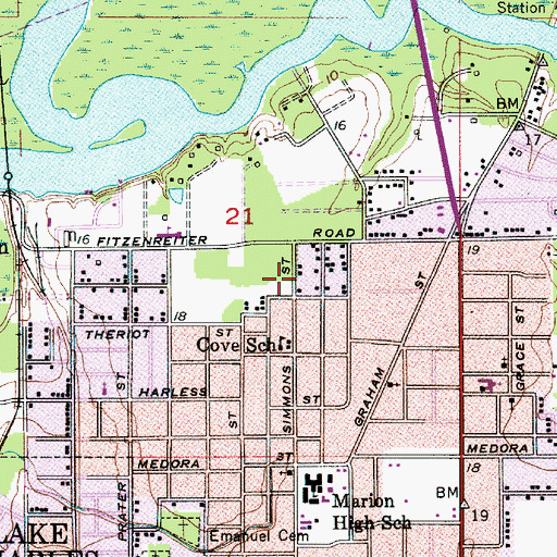 Topographic Map of Martin Luther King Receation Center, LA