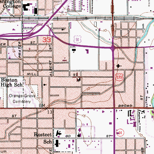 Topographic Map of Mill Street Church of Christ, LA