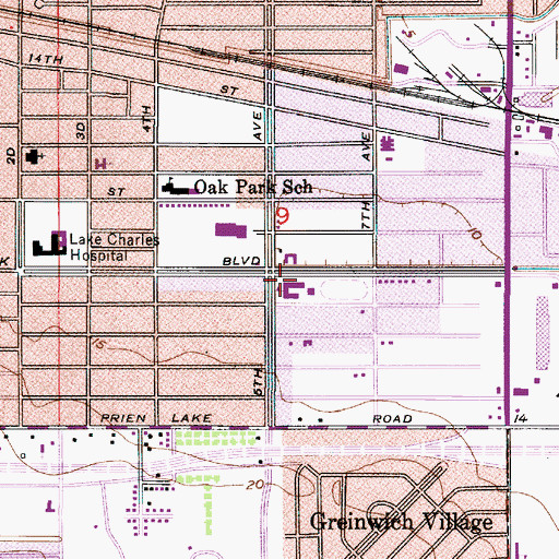 Topographic Map of Oak Park Middle School, LA