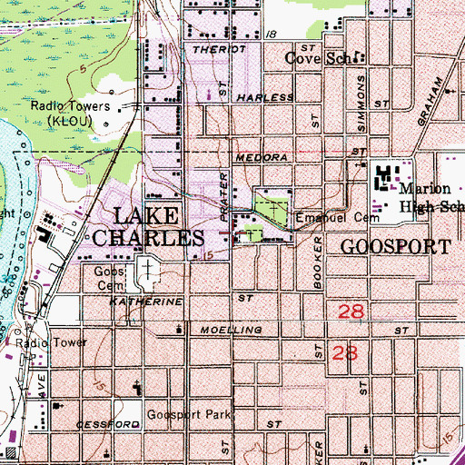 Topographic Map of Old Emanuel Baptist Church, LA