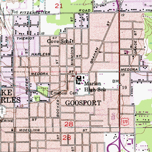 Topographic Map of Ray D Molo Middle Magnet School, LA