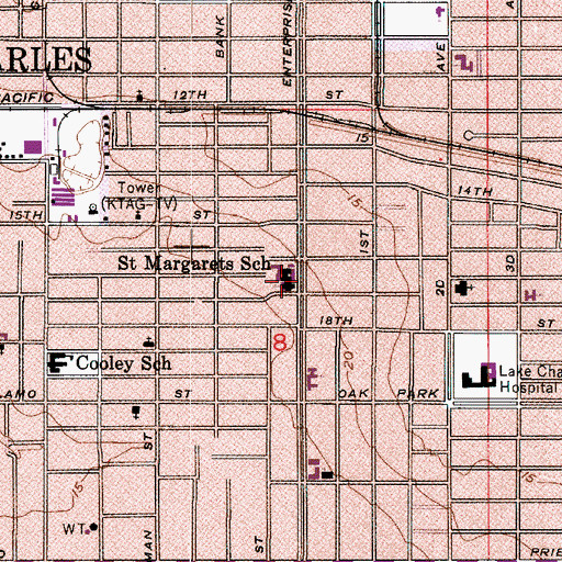 Topographic Map of Saint Margarets Catholic Church, LA
