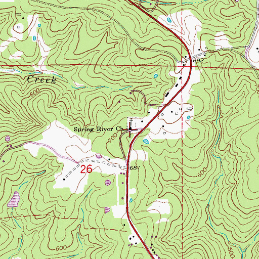 Topographic Map of Spring River Church, AR