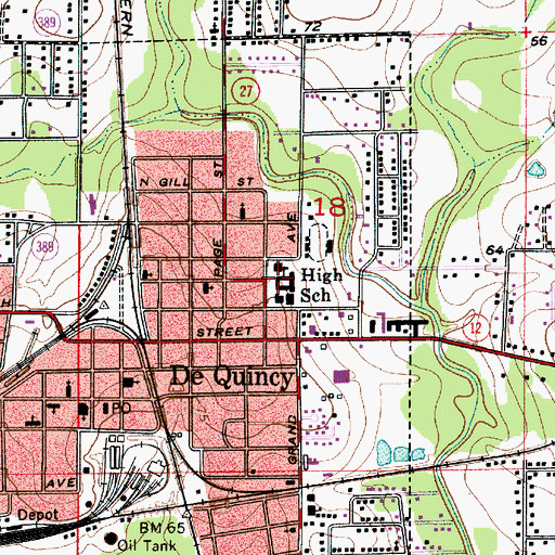 Topographic Map of DeQuincy Elementary School, LA