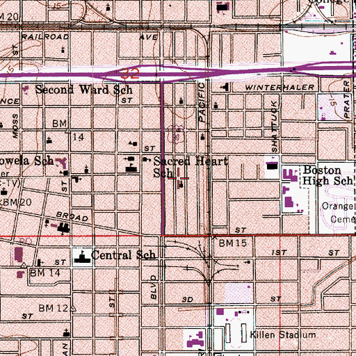 Topographic Map of Evergreen Baptist Church, LA