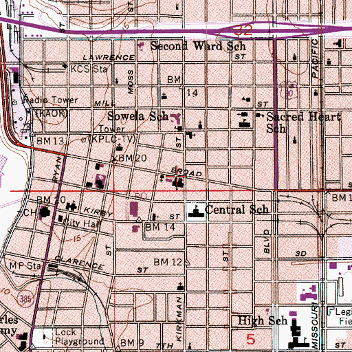 Topographic Map of First United Methodist Church, LA