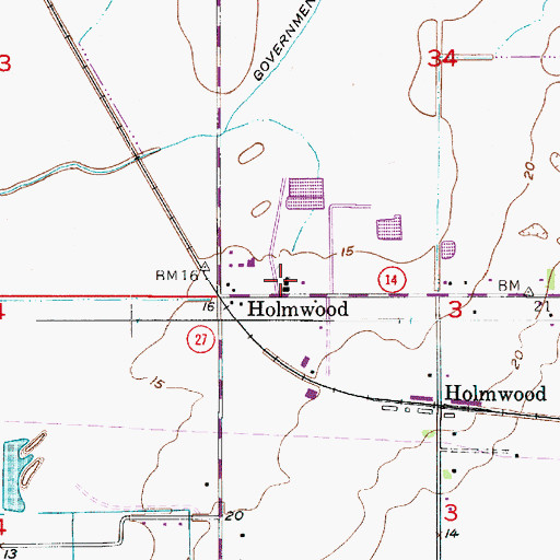 Topographic Map of Holmwood School (historical), LA