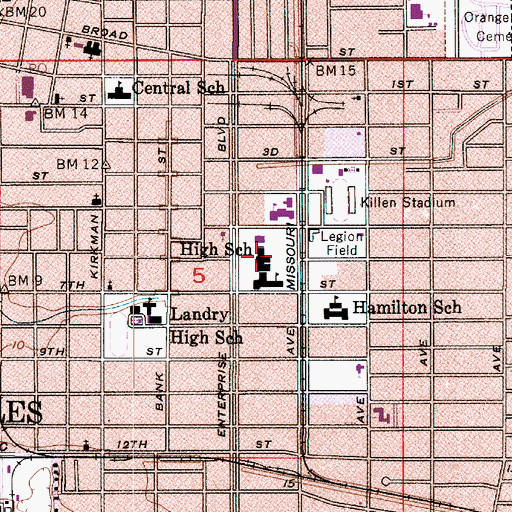 Topographic Map of Lake Charles Boston Academy of Learning School, LA