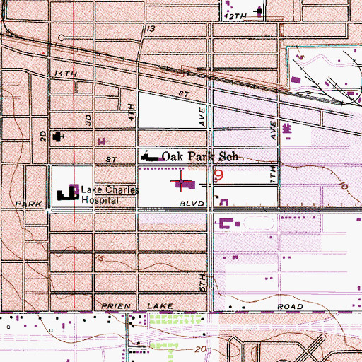 Topographic Map of Oak Park Shopping Center, LA