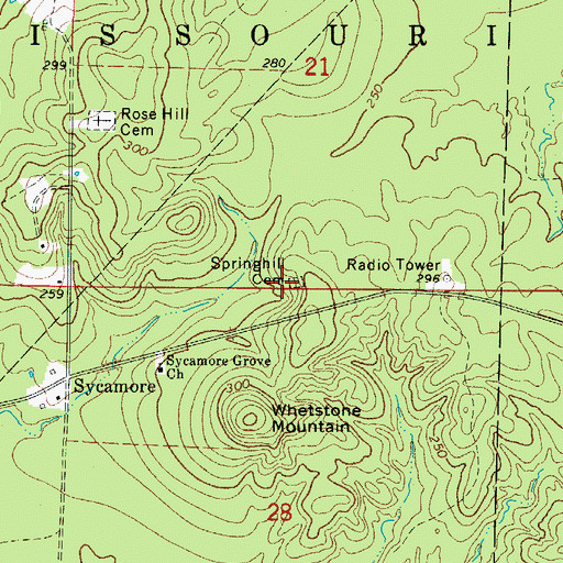 Topographic Map of Springhill Cemetery, AR