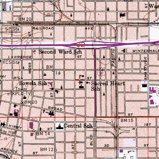 Topographic Map of Sacred Heart Catholic Church, LA