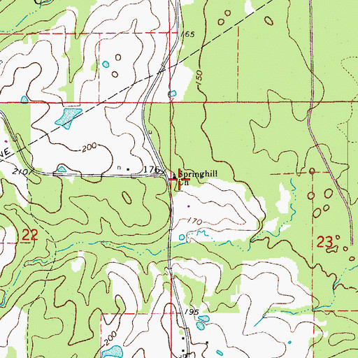 Topographic Map of Springhill Freewill Baptist Church, AR