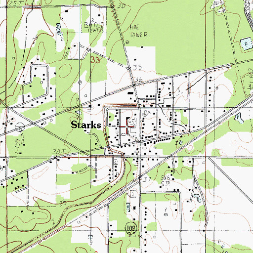 Topographic Map of Starks High School, LA