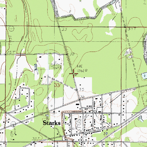 Topographic Map of Starks Lookout Tower, LA