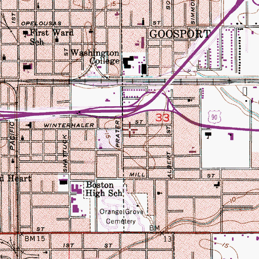 Topographic Map of Union Mission Baptist Church, LA