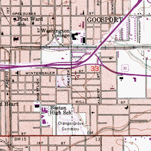 Topographic Map of Union Mission Baptist Church, LA