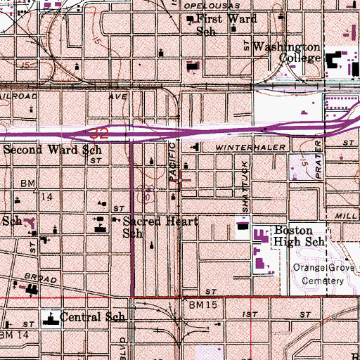 Topographic Map of Unity Baptist Church, LA