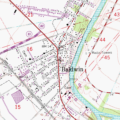 Topographic Map of Baldwin Elementary School, LA