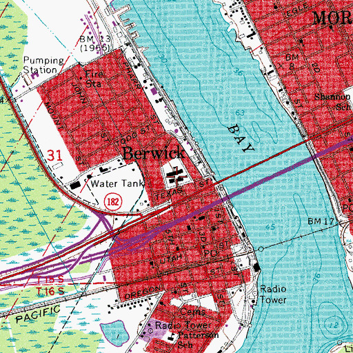 Topographic Map of Berwick Elementary School, LA