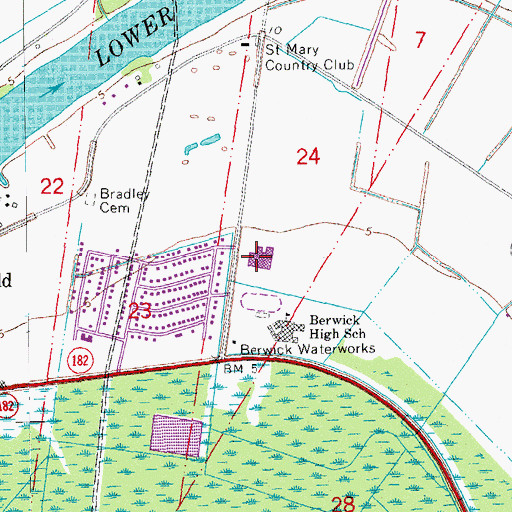 Topographic Map of Berwick High School, LA