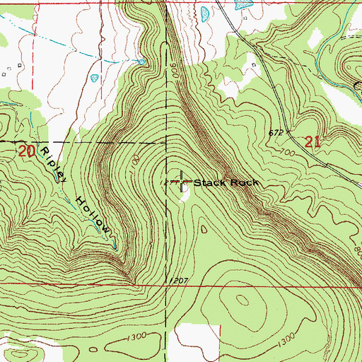 Topographic Map of Stack Rock, AR