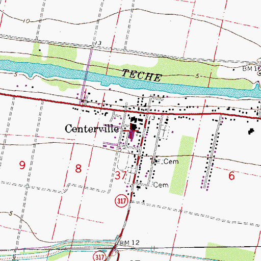 Topographic Map of Centerville High School, LA