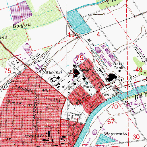 Topographic Map of Franklin Foundation Hospital, LA
