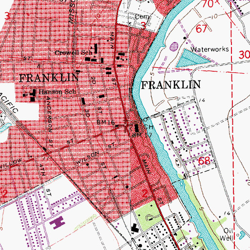 Topographic Map of Franklin Historic District, LA