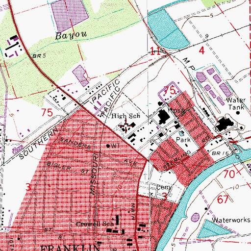 Topographic Map of Franklin Senior High School, LA