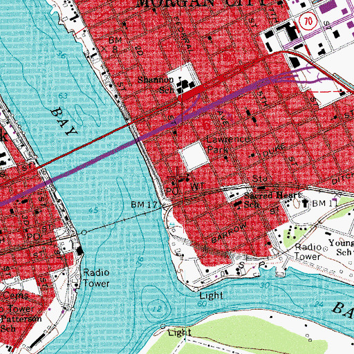 Topographic Map of Morgan City City Hall, LA