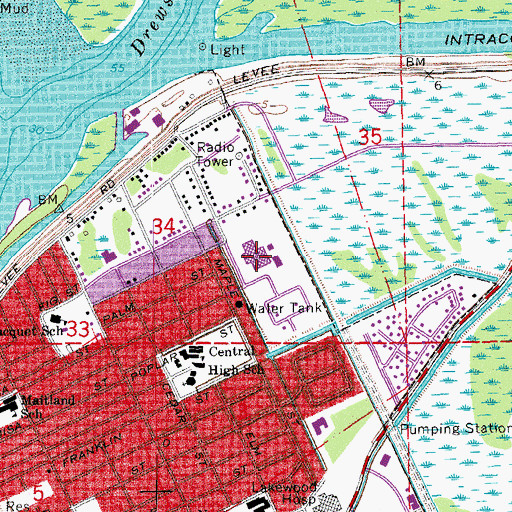 Topographic Map of Morgan City High School, LA