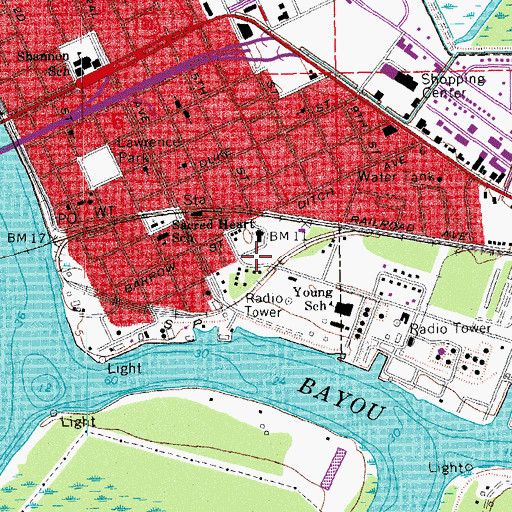 Topographic Map of Young Memorial Park, LA