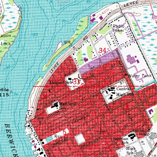 Topographic Map of Willie Evans Park, LA