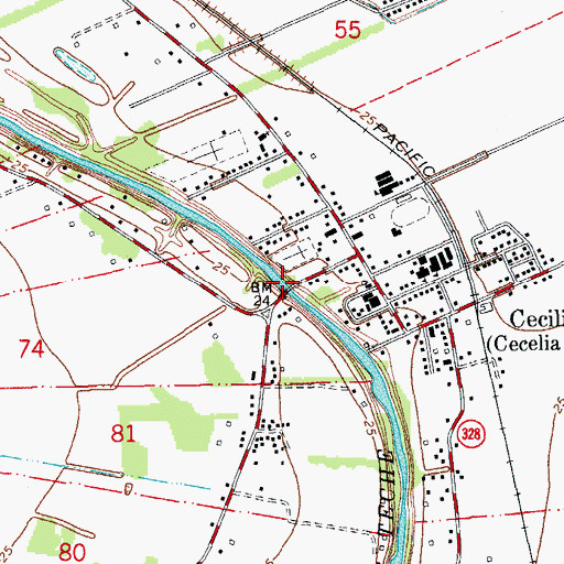 Topographic Map of Cecilia Bridge, LA